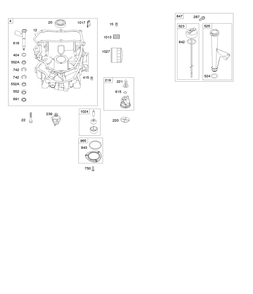Engine Sump, Oil Pump, Dipstick/Tube Assembly Diagram and Parts List for 44R577-0001-H1 400000 - 699999 Briggs and Stratton Engine